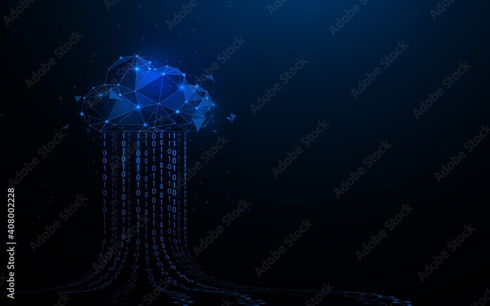 Poster cloud online storage technology concept. cloud computing and big data information. low poly model de