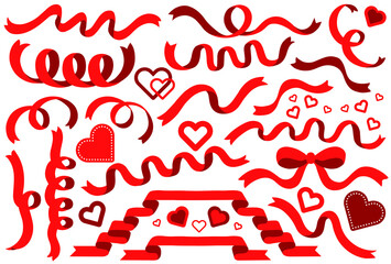 赤いリボンのイラストセット【バレンタイン】