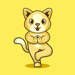 Illustration vector graphic of a cute cat doing yoga movement,