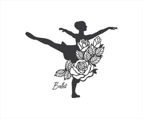 Fototapeta na wymiar ballerina dancer with rose floral decorated design for paper craft cutting, sticker, sublimation, vinyl cutting machine and art illustration