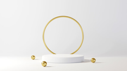 Minimal luxury white design Cylinder box podium in white concrete wall background. Display scene stage platform showcase, product, presentation, cosmetic. 3D render