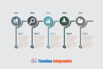 Business road map timeline infographic with 5 steps circle designed for background elements diagram planning process web pages workflow digital technology data presentation chart. Vector illustration