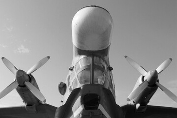 The fuselage of an old military plane