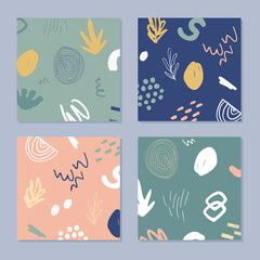 Abstract backgrounds set in trendy style with botanical and geometric elements, textures. Natural earthy colors. . Vector illustration.
