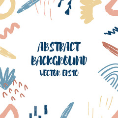 Abstract background in trendy style with botanical and geometric elements, textures. Natural pastel colours. . Vector illustration. Design for social media posts or web banners.
