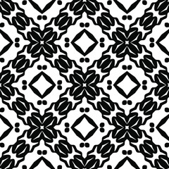 Geometric vector pattern with triangular and oval elements. Seamless abstract ornament for wallpapers and backgrounds. Black and white colors.