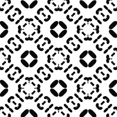 Geometric vector pattern with triangular and oval elements. Seamless abstract ornament for wallpapers and backgrounds. Black and white colors.