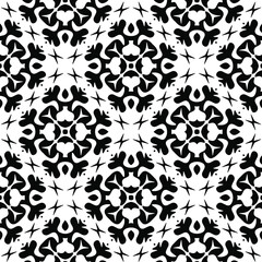 Geometric vector pattern with triangular and oval elements. Seamless abstract ornament for wallpapers and backgrounds. Black and white colors.