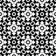 Geometric vector pattern with triangular and oval elements. Seamless abstract ornament for wallpapers and backgrounds. Black and white colors.