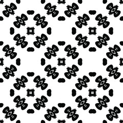 Geometric vector pattern with triangular and oval elements. Seamless abstract ornament for wallpapers and backgrounds. Black and white colors.
