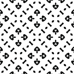 Geometric vector pattern with triangular and oval elements. Seamless abstract ornament for wallpapers and backgrounds. Black and white colors.