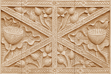 Old Pattern of flower wooden carved on wood background