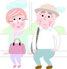 シニア夫婦電車で春のおでかけ