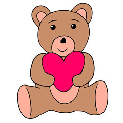 Plakat Vector illustration of Valentine's Day. Cartoon teddy bear with heart.