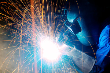 Industrial Worker at the factory welding