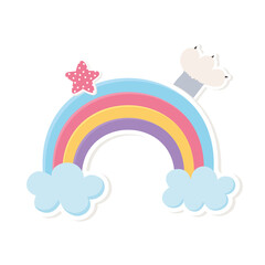 rainbow star clouds decoration cartoon style sticker white background