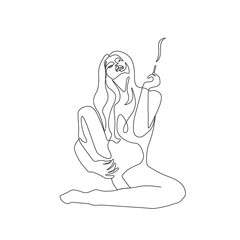Woman Abstract One Line Drawing. Female Portrait Minimalist Style. Modern Minimal Print. Trendy Illustration for Cosmetics. Continuous Line Art. Fashion Minimal Print. Beauty Logo. Vector
