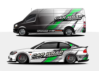 Car decal, truck and cargo van wrap vector. Graphic abstract stripe designs for branding and livery vehicle
