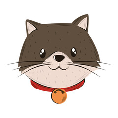 pets, cute cat domestic with collar image flat style