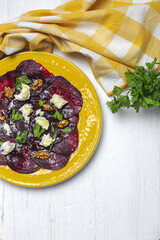 Homemade Beet Salad with Walnuts, Mozzarella and Parsley