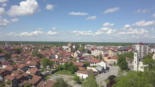 An aerial view of the buildings and the roads at the Brcko district, Bosnia and Herzegovina in HD