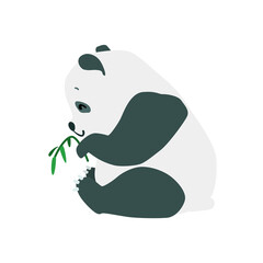 Little panda. Cute illustration of a sitting baby panda with bamboo in its paw isolated on a white background. Vector 10 EPS