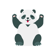 Little panda. Cute illustration of a happy baby panda sitting with its paws up isolated on a white background. Vector 10 EPS