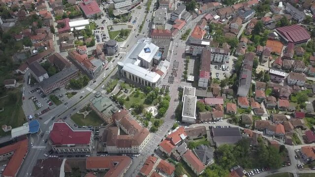 An aerial view of the buildings and the roads at the Brcko district, Bosnia and Herzegovina in HD