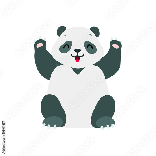 Little Panda Cute Illustration Of A Happy Baby Panda Sitting With Its Paws Up Isolated On A White Background Vector 10 Eps Wall Mural Slybrowney