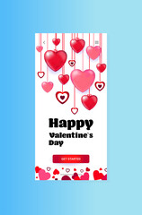 valentines day celebration love banner flyer or greeting card with hearts vertical vector illustration