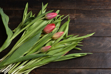 tulips on a dark vintage table