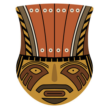 Stylized Human Face. Ancient Peruvian Tribal Art. Nazca Pottery Design. Flat Cartoon Style.