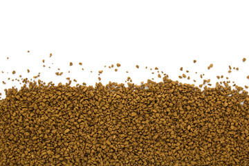 Fototapeta premium Instant granulated coffee scattered on white background.