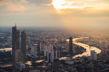 Landscape of Bangkok city at golden light hour - 408017017