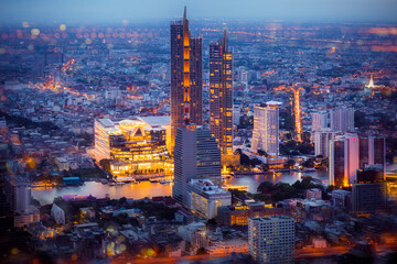 Bangkok Thailand - June 8 2019 : Landscape of Bangkok city during night scene - 408017032