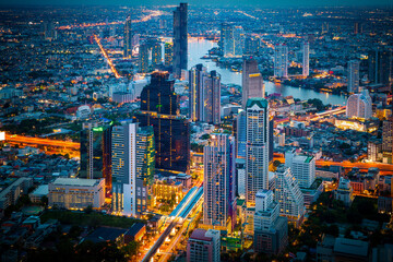 Bangkok Thailand - June 8 2019 : Landscape of Bangkok city during night scene - 408017042