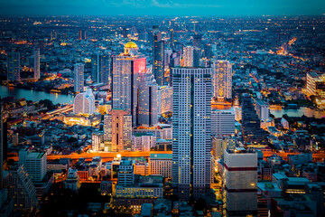 Bangkok Thailand - June 8 2019 : Landscape of Bangkok city during night scene