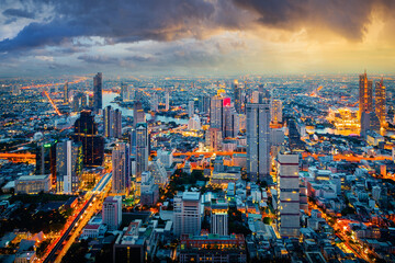 Landscape of Bangkok city during twilight time - 408017086