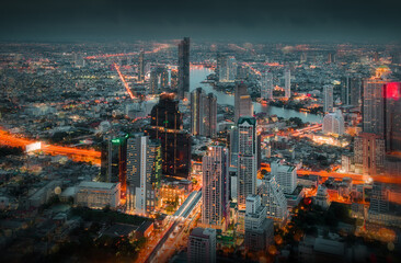 Landscape of Bangkok city during night scene - 408017097