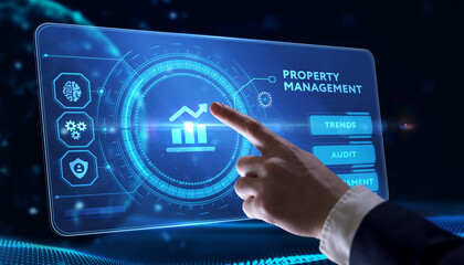 PROPERTY MANAGEMENT inscription, new business concept Business, Technology, Internet and network concept.