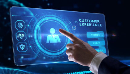 CUSTOMER EXPERIENCE inscription, social networking concept. Business, Technology, Internet and network concept.