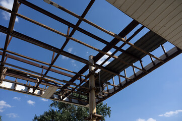 Destroyed roof frame