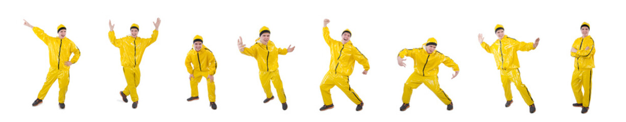 Man in yellow suit isolated on white