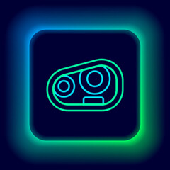 Glowing neon line Car headlight icon isolated on black background. Colorful outline concept. Vector.