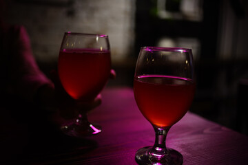 Glass with drink romance restaurant interior luxury