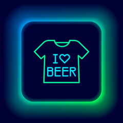 Glowing neon line Beer T-shirt icon isolated on black background. Colorful outline concept. Vector.