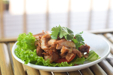 tasty slice grilled pork chop serve with vegetable for meal