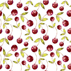Cute cherry seamless pattern. Sweets and yummies. Colorful wallpaper.