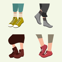 female and male trendy shoes icon set vector design