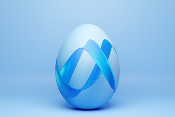 3d illustration of a hen's egg painted in  blue colors in the form of waves. Easter eggs
